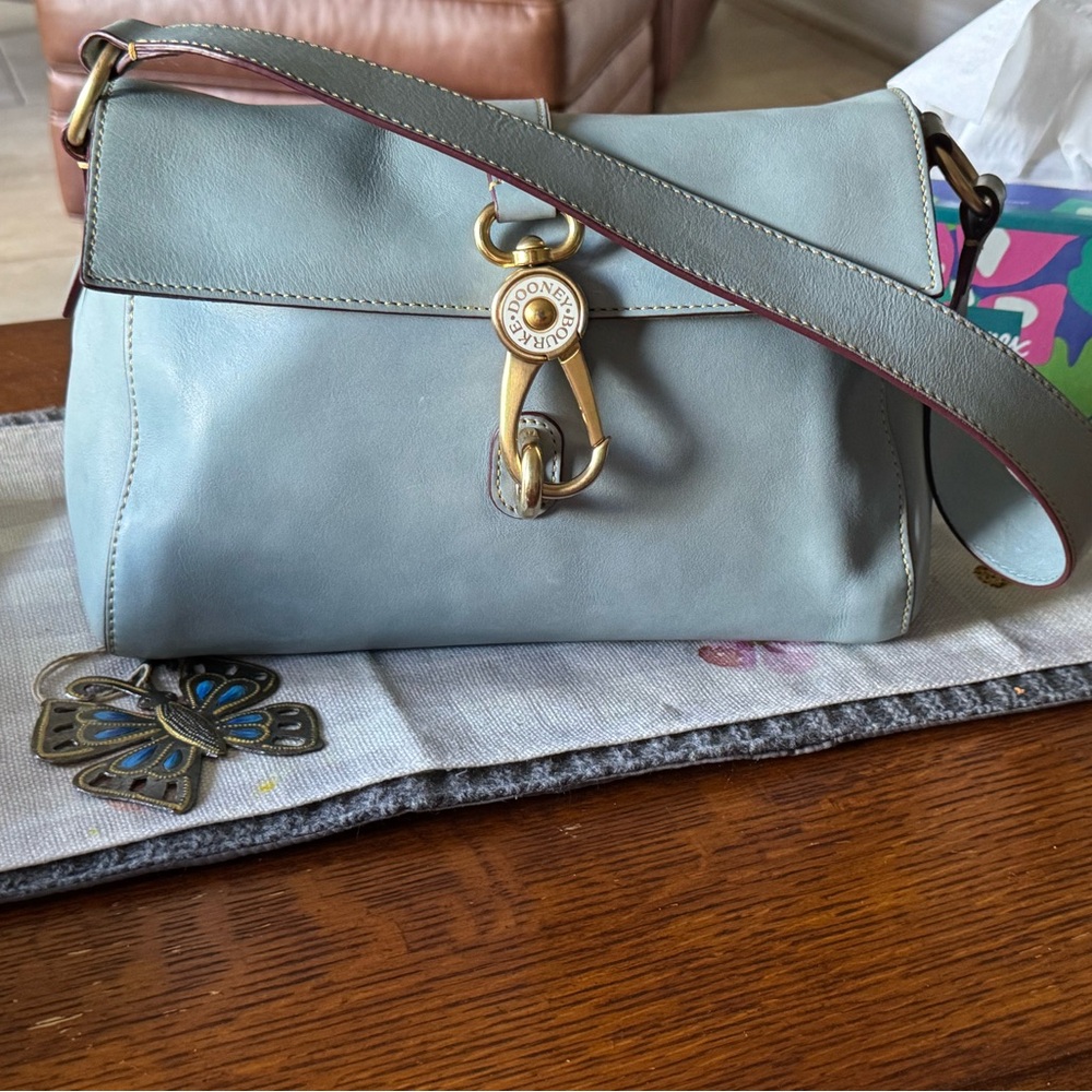 Dooney & Bourke Florentine Leather Libby Dusty Blue Shoulder Bag - Picture 10 of 15